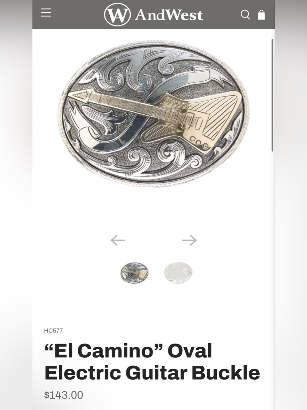Andwest El Camino Oval Electric Guitar Belt Buckle